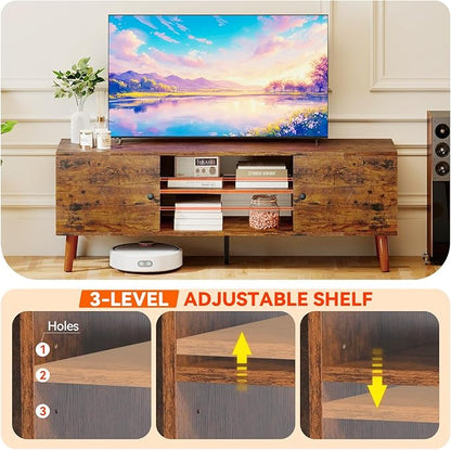 FDW TV Stand for 55 60 Inch TVs,Entertainment Center with 2 Storage Cabinets and Open Shelves, Modern Media Console Table for Living Room, Bedroom, Home Office,Brown