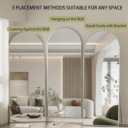BEAUTYPEAK 71"x26" Arch Full Body Floor Mirror, Full Length Mirror Hanging or Leaning Arched-Top, Wall Mirrors with Stand for Bedroom, Dressing Room, Silver