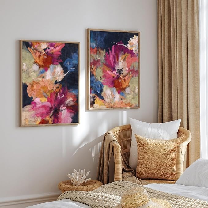 Colorful Abstract Wall Art Decor Modern Flower Canvas Wall Art Abstract Floral Pictures Painting Modern Colorful Artwork Posters Abstract Prints for Living Room Bedroom 12x16 Inch Unframed Set of 2