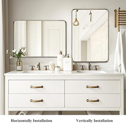 Fabuday Bathroom Wall Mirror 32x24 Inch - Bronze Metal Frame Over Sink Mirror for Bathroom, Rustic Bathroom Mirrors for Bedroom, Farmhouse, Hallway, Living Room Decor, Horizontal or Vertical Hanging