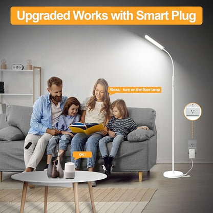 marctronic White Floor Lamp, 18W 1800LM Bright LED Floor Lamps for Living Room Bedroom, Dimmable Timing Eye Caring Reading Standing Lamp with Remote & Works with Smart Plug