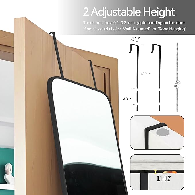 SCWF-GZ 47x14 Mirror Full Length Door Hanging Wall Mounted Aluminum Alloy Metal Frame Dressing Make-up Save Space Half Body Mirrors for Entryway Bedroom Bathroom Living Room 47 inch Black