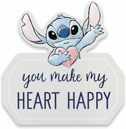 Open Road Brands Disney Lilo and Stitch You Make My Heart Happy Wood Wall Decor - Cute Stitch Sign for Kids' Bedroom or Play Room