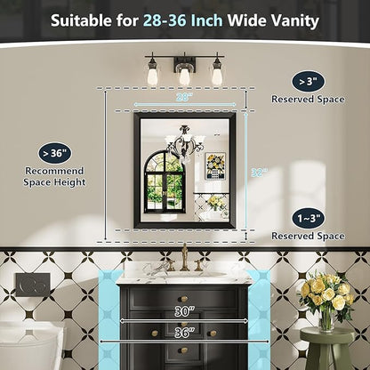 28x32 Inch Black Bathroom Mirror for Wall, Beveled Framed Rectangle Bathroom Vanity Mirrors for Over Sink, Bedroom, Living Room, Entryway, Anti-Rust, HD Tempered Glass, Horizontally/Vertically
