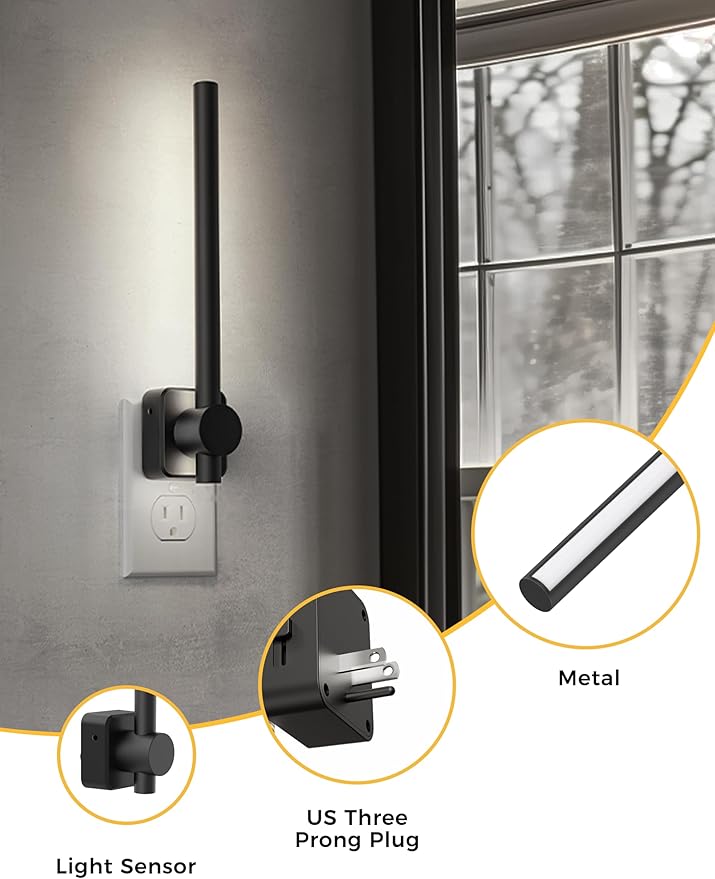 L LOHAS LED Night Light, 2 Pack Dimmable Night Lights Plug into Wall 0-200LM, Dusk to Dawn Sensor, 2W Bathroom Night Lights, Daylight 5000K, Modern Black Plug in Nightlight for Mirror Restroom
