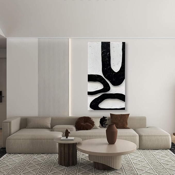 NANKAI Art 48x24 Inch white and black thick texture Abstract Oil painting Hand painted modern minimalist oil painting home office corridor wall decorative art