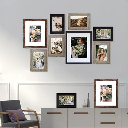 SESEAT Picture Frames Collage, Gallery Wall Frame Set with 11x14 8x10 5x7 4x6 Frames in 3 Different Finishes, Set of 10