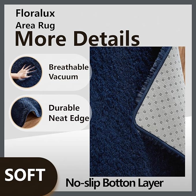 Floralux 6x9 Area Rug Living Room Rugs, Dark Blue, Ultra Soft Fluffy Furry Carpet for Bedroom, Non-Slip Indoor Floor Carpets for Kids Boys Girls Dorm, Nursery, Home Decor Aesthetic