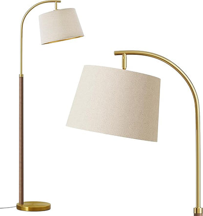 G-SAFAVA 63" Wood Floor Lamps for Living Room with Foot Switch Arc Tall Standing Lamp for Bedroom Mid Century Modern Corner Gold Floor Lamps for Office Nursery Industrial Reading Lamp, Chestnut