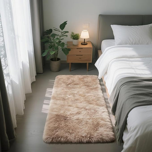 Fluffy Rug Shag Area Rug, Mottling Beige 2x4 Area Rugs for Bedroom, Small Bedside Rug, Soft Fluffy Shag Entryway Throw Rugs for Living Room Bedroom Kids Room Home Decor