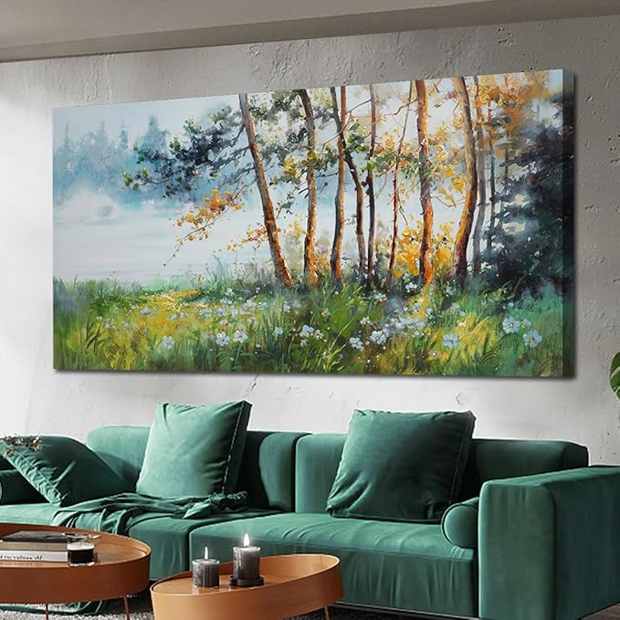 Ardemy Nature Canvas Wall Art Green Forest Pictures Wall Decor Living Room, Oversized Landscape Tree Textured Paintings Framed Artwork Bedroom Dining Room Kitchen Home Office, 58"x29"