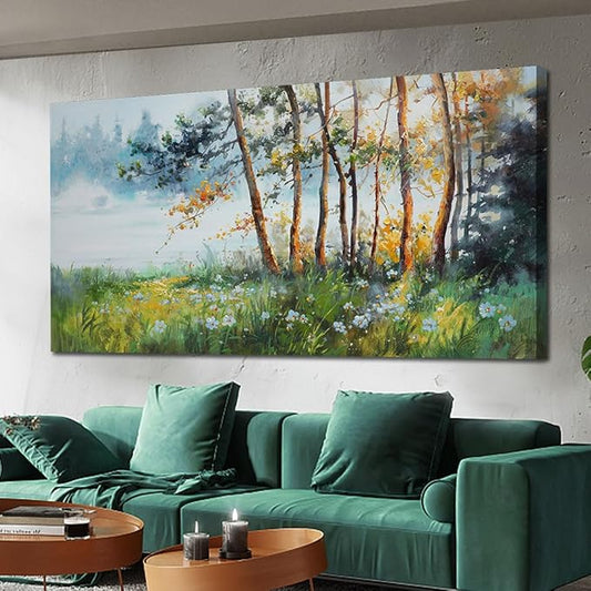 Ardemy Nature Canvas Wall Art Green Forest Pictures Wall Decor Living Room, Oversized Landscape Tree Textured Paintings Framed Artwork Bedroom Dining Room Kitchen Home Office, 58"x29"