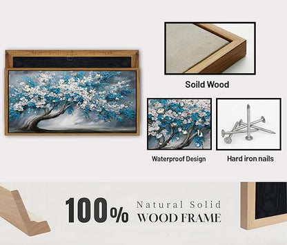 Framed White Blue Tree Wall Art Tree of Life Picture for Living Room Colorful Flower Decor Abstract Nature Scenery Texture Prints Canvas Painting Watercolor Artwork Bedroom Kitchen Decoration 24x48