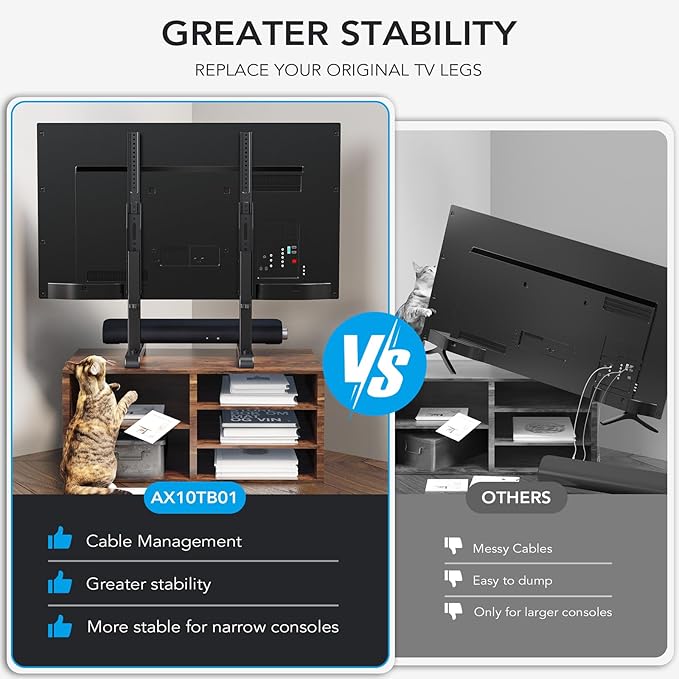 AX WABER Table Top TV Stand with Height Adjustable TV Legs Replacement for Most 37-86 Inch Flat Curved TVs,Steel TV Base Feet Holds up to 150 lbs with Cable Management, Max VESA 800x600mm Black