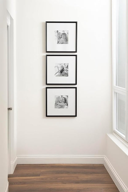 Kate and Laurel Adlynn Square Picture Frame Set of 3; 16 x 16 matted to 8 x 8; Black; Modern Three-Piece Frame Set for Gallery Wall Frame Set in Living Room Wall Decor