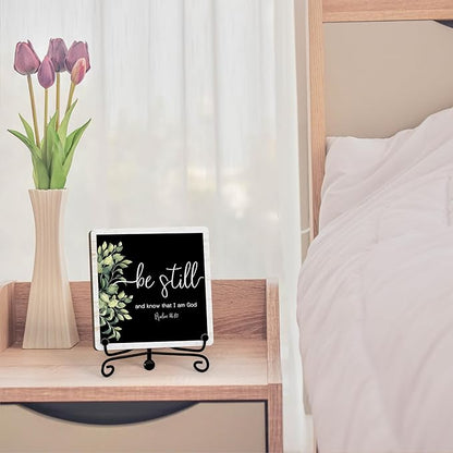 Home Decor, Farmhouse Be Still And Know That I Am God Shelf Decor For Living Room, Christian Gifts For Women Men, Entryway Tv Stand Fireplace Mantle Coffee Table Decoration (Still-11)