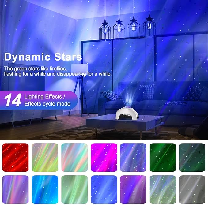 CIMELR Star Projector, Northern Galaxy Aurora Lights Projector with 33 Light Effects Bluetooth Speaker & White Noise, Remote Control Night Light for Bedroom, Room Decor, Gift for Kids Adults (White)