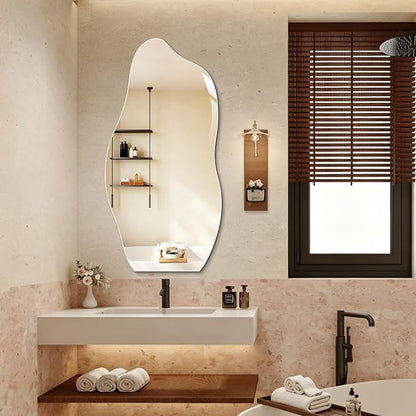 Niccy 48"×24" Frameless Wavy Full Length Mirrors, Long Wall-Mounted Mirror for Living Room, Large Full Body Floor Mirror, Explosion-Proof Tall Hanging-Mirror for Bathroom Bedroom Entryway Decor