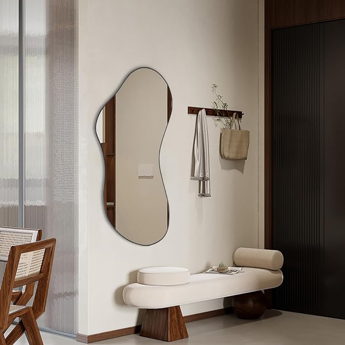 Irregular Frameless Mirror, 47.25"x20.8" Asymmetrical Aesthetic Wall Mirrors, Modern Organic Shape Mirrors for Living Room Bedroom Entryway Hallway, Horizontal or Vertical Hanging