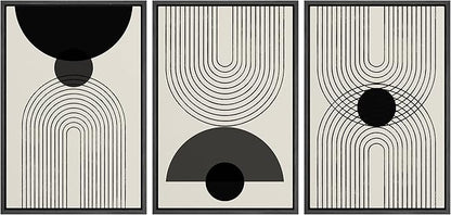 SIGNLEADER Framed Canvas Print Wall Art Black Semi-Circle an Line Parabola Abstract Shapes Illustrations Modern Art Minimalist Edgy Black and White for Living Room, Bedroom, Office - 24"x36"x3 BLACK