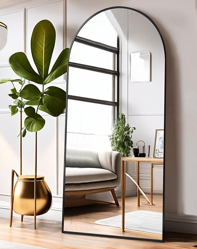 ITSRG Full Length Mirror with Stand, 38"x77" Floor Mirror Freestanding, Arched Oversized Mirror, Wall Mounted for Bedroom(Black)