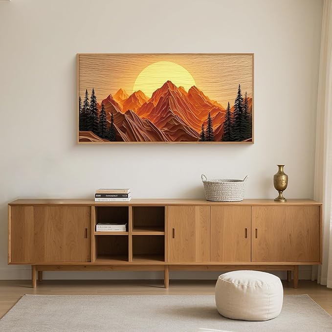 Large Mountain Framed Canvas Wall Art Set, Abstract Ridge Sun Painting, Boho Sunset Scenery Wall Decor,Modern Natural Landscape Art Print for Living Room,Bedroom,Office-20 x40