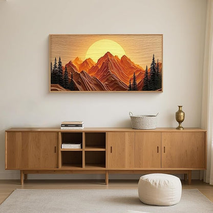 Large Mountain Framed Canvas Wall Art Set, Abstract Ridge Sun Painting, Boho Sunset Scenery Wall Decor,Modern Natural Landscape Art Print for Living Room,Bedroom,Office-20 x40