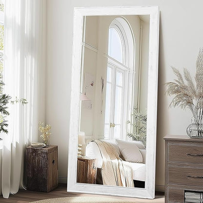 Oversized White Full Length Mirror 71"x32" - Solid Wood Beveled Frame Wall Leaning or Hanging Mirror - Rustic Farmhouse Style for Bedroom, Entryway, Living Room
