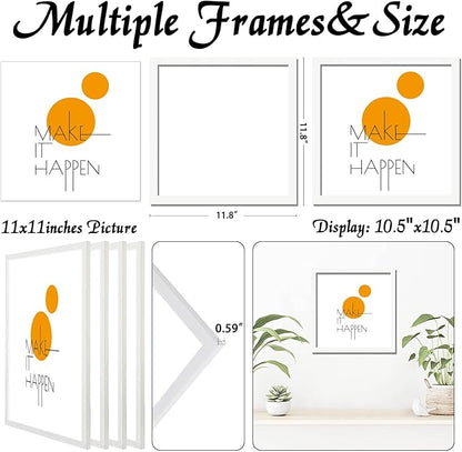 11x11 Picture Frame Set of 4, White 11 x 11 Frame High Transparent Wall Gallery Poster Canvas Photo Frames for 11by11 inches