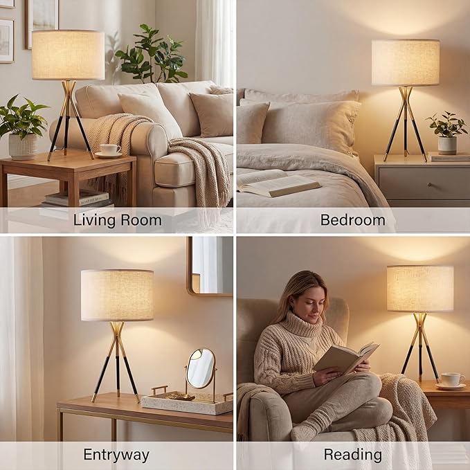 20.8" Modern Tripod Table Lamps Set of 2 Black and Gold Metal Table Lamps for Living Room Bedroom Nightstand End Table Decorative Lamps(Bulbs Included)