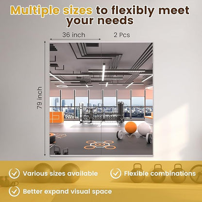 LOAAO Home Gym Mirror, 79"x36"-2 PCS Gym Mirrors for Wall, Frameless, Tempered Glass, Large Workout Mirrors for Home Gym, Dance Studio, Yoga Room, Garage Gym