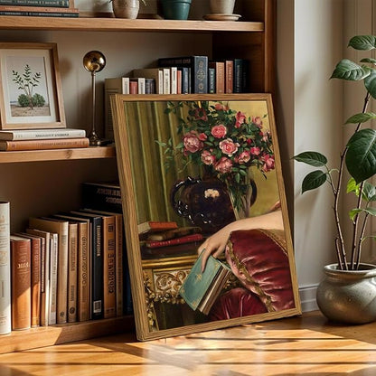 Framed Vintage Wall Art, Moody Victorian Wall Decor Paintings, Mid Century Modern Antique Book Woman Still Life Canvas Prints Pictures Home Decor Aesthetic for Living Room Bedroom Bathroom 12x16 inch