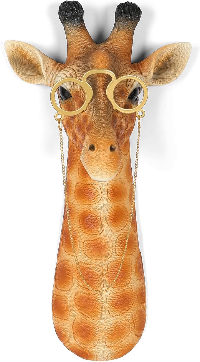 UITWMKTG Simulated Animal Head Wall Decor Colored Animal Sculptures Wall Mount 3D Wall Art Decoration for Home Bedroom Living Room Decor Giraffe