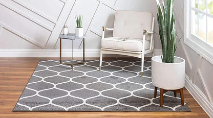 Unique Loom Trellis Frieze Collection Area Rug - Rounded (6' Square, Dark Gray/ Ivory)
