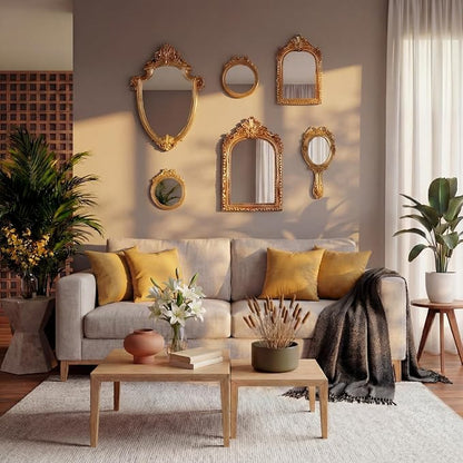 5 Pcs Vintage Gold Mirror Luxury Set Small Gold Mirrors Vintage Gallery Wall Mirror Hanging Antique Art Decor for Wall Living Room Entryway Assorted Sizes(Classic Style,13in/8in/7in/4in)