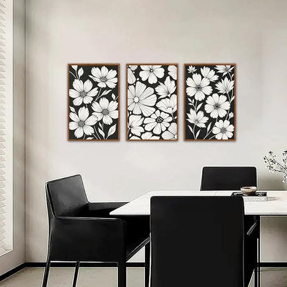HLNIUC Vintage Floral Wall Art Canvas,Modern Black White Flower Artwork,Neutral Wildflower Wall Art Framed,Miinimalist Plant Painting,Retor Botanical Framed Decor for Living Room Bedroom Home-16x24x3