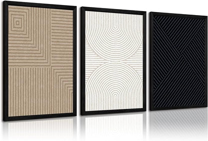 Abstract Modern Wall Decor Art Set of 3 Boho Neutral Canvas Wall Art Beige Minimalist Line Wall Art Decor Brown Black Art Modern Abstract Prints Pictures for Living Room Bedroom 24x36 Inch Framed