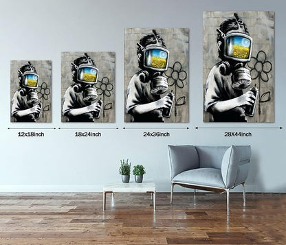 Yatsen Bridge Banksy Wall Art Canvas, Sunflower Mask Boy Picture, Graffiti Poster and Print Modern Pop Street Graffiti Home Decorations Ready to Hang - 28x44 inch