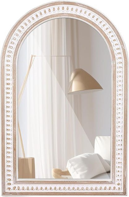 36x24 Inch Boho Beaded Arched Wall Mirror for Bathroom Over Sink, Rustic Farmhouse Decorative Arch Mirrors for Living Room, Entryway, Hallway