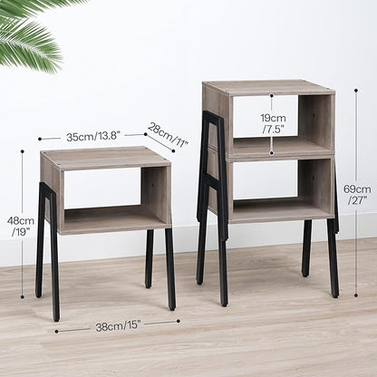 HOOBRO Small Nightstands Set of 2, Stackable End Tables, Side Tables, Bedside Tables with Open Storage Shelf, for Small Spaces, Bedroom, Living Room, Greige and Black BG38BZP201