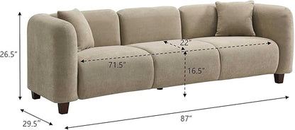 Merax 87" Chenille Upholstered Sofa Couch 3 Seater with 2 Pillows, Modern Living Room Sofa with Solid Wood Legs, Camel
