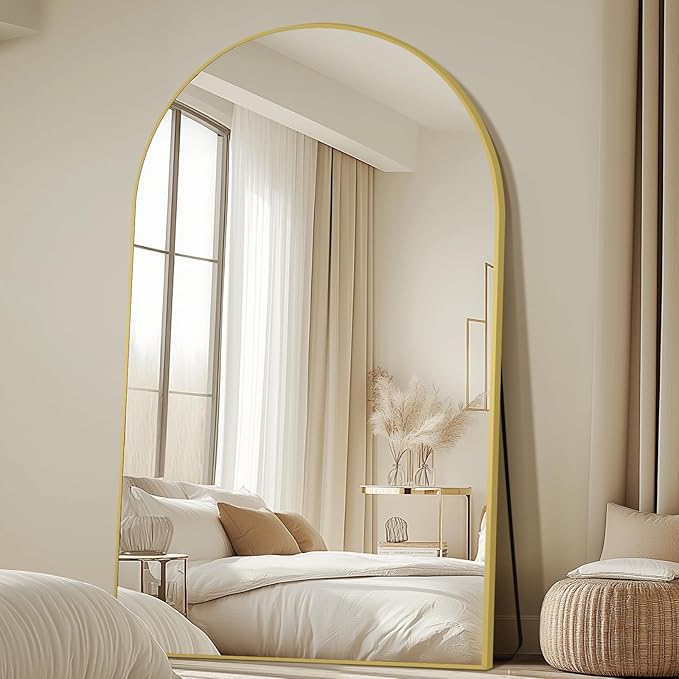 MELOMOIR Arched Full Length Mirror, 44"x72" Oversized Floor Mirror Freestanding, Large Full Body Mirror for Bedroom Living Room, Gold Mirror Full Length with Tempered Glass, Wall Mirror Full Length