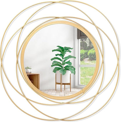 Gold Wall Mirror Mounted Round Decorative Mirrors with Iron Metal Wire Frame Mirror for Wall, Home Decorative Bathroom Vanity, Living Room or Bedroom White Small 20” x 20”