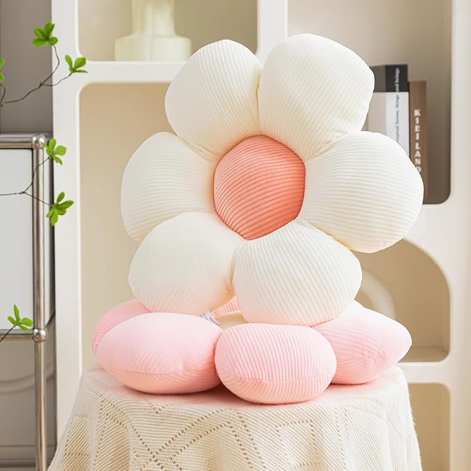 CANGHI 3Pcs Flower Pillow - Flower Shaped Throw Pillow Seating Cushion, Cute Daisy Flower Pillow Floor Pillows for Adults Kids Home Bedroom Sofa Chair Couch Decor (White/Pink/Blue, 15.74 in+19.68 in)