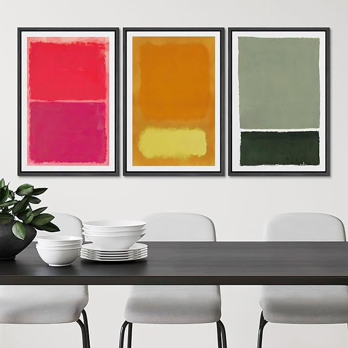 SIGNLEADER Framed Canvas Print Wall Art Set Vibrant Abstract Color Block Modern Minimalist Red, Orange, and Green Illustrations Boho Decorative for Living Room, Bedroom, Office - 24"x36"x3 Black