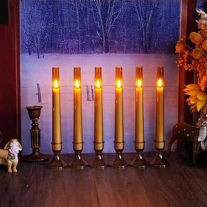 Sasigeiaa Flameless Taper Candles with Remote and Timer - 6 Pack LED Candles, Battery Operated, for Home, Wedding, Party (Gold)