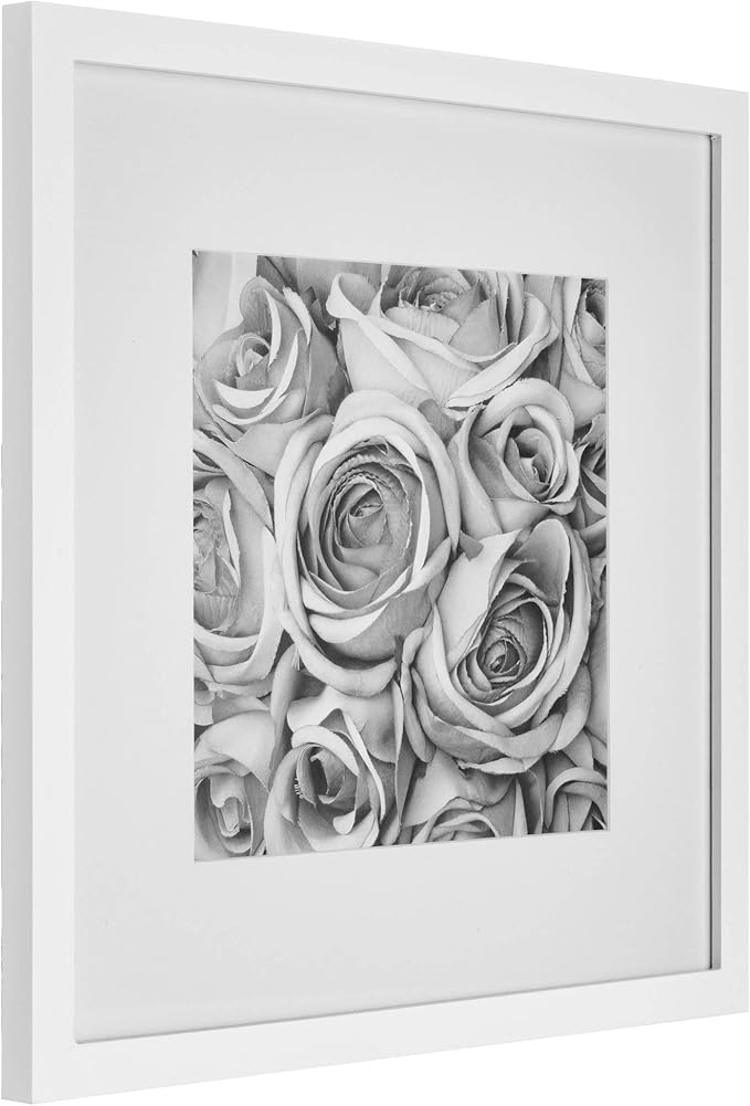 Gallery Perfect 12x12 Picture Frames, 9 Piece Set with Real Glass Cover for 8x8 Photos With Mat, Picture Frames Collage Wall Decor for Gallery Wall, Home Decor, White