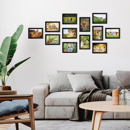 Hoikwo 18 Packs 3.5x5 Black Multi Plastic Picture Frames Set with Plastic Cover for Family Photos, Artwork, Light Weight Bulk Frames Pack for Wall Hanging and Table, Stylish Picture Frames