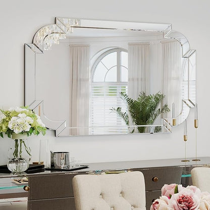 Chende Large Mirrors for Wall Decor, 40''x28'' Big Living Room Mirror with Scalloped Corner Beveled Edge, Elegant Accent Mirror for Entryway, Dining Room, Hallway, Mantel