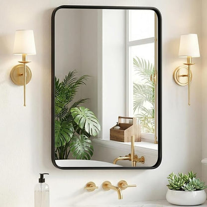 Sweetcrispy Bathroom Wall Mirror, 36x24 Inch Wall Mount Mirror for Over Sink, Modern Rounded Rectangle Vanity Mirror with Matte Metal Framed, for Home Decor, Living Room, Bedroom, Black
